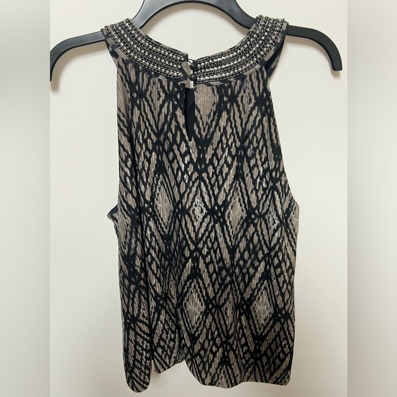 ALFANI WOMEN’S TUNIC BLACK JEWELED NECKLINE  SIZE MEDIUM PETITE   BLACK AND GRAY - Picture 2 of 7